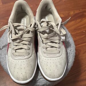 Puma Taupe and Burgundy Sneakers